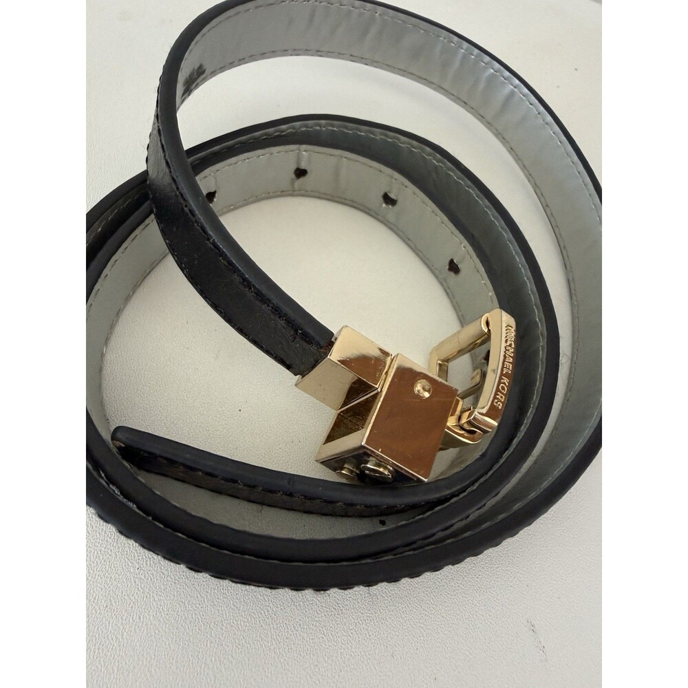 Michael Kors Women’s Black Leather Belt Gold Tone